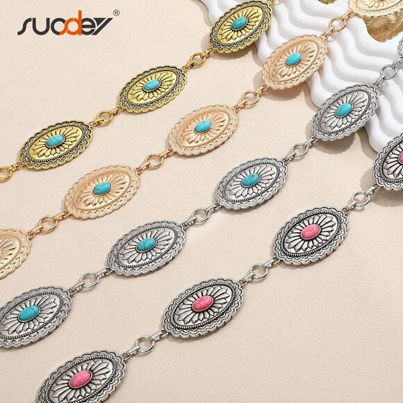 Western Chain Belts For Women Cowgirl Concho Country Turquoise Belts 3189 - Picture 7 of 7